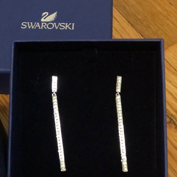 Ladies Swarovski Rhodium Plated Game Earrings - Picture 2 of 3